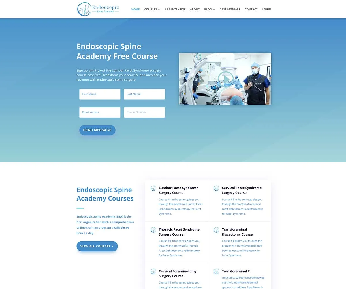 Endoscopic Spine Academy surgical course website design